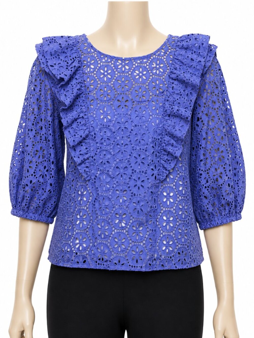 Lilly Pulitzer XS Periwinkle Eyelet Blouse Lined Ruffle Sleeve Top